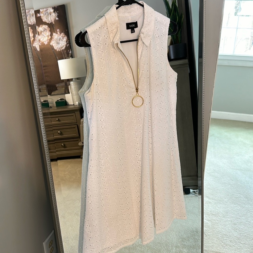 Eyelet white skater dress with gold loop